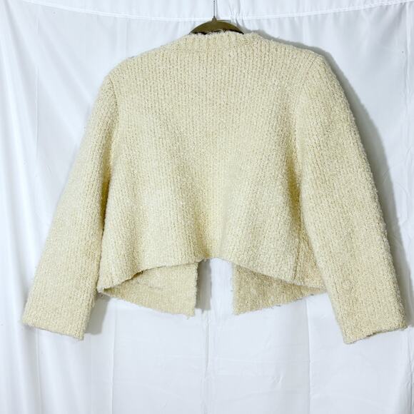ZARA WOMEN BOUCLÉ CREAM KNIT BLAZER SWEATER SZ M - Picture 3 of 5